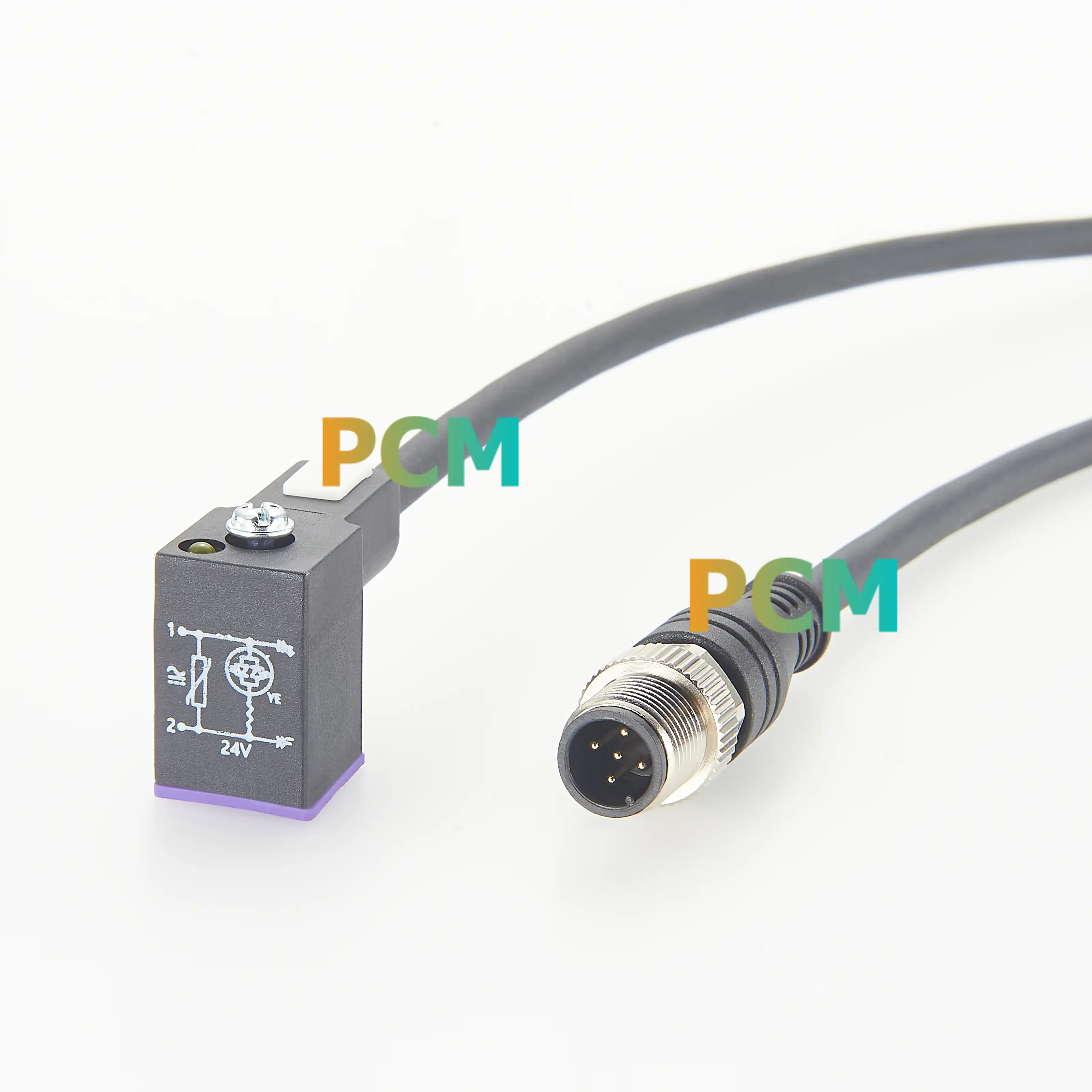 M12 5-Pin Male To DIN 43650 Form C Valve Connector Cable With Yellow LED And VDR, Compatible With IFM E11427 E11429