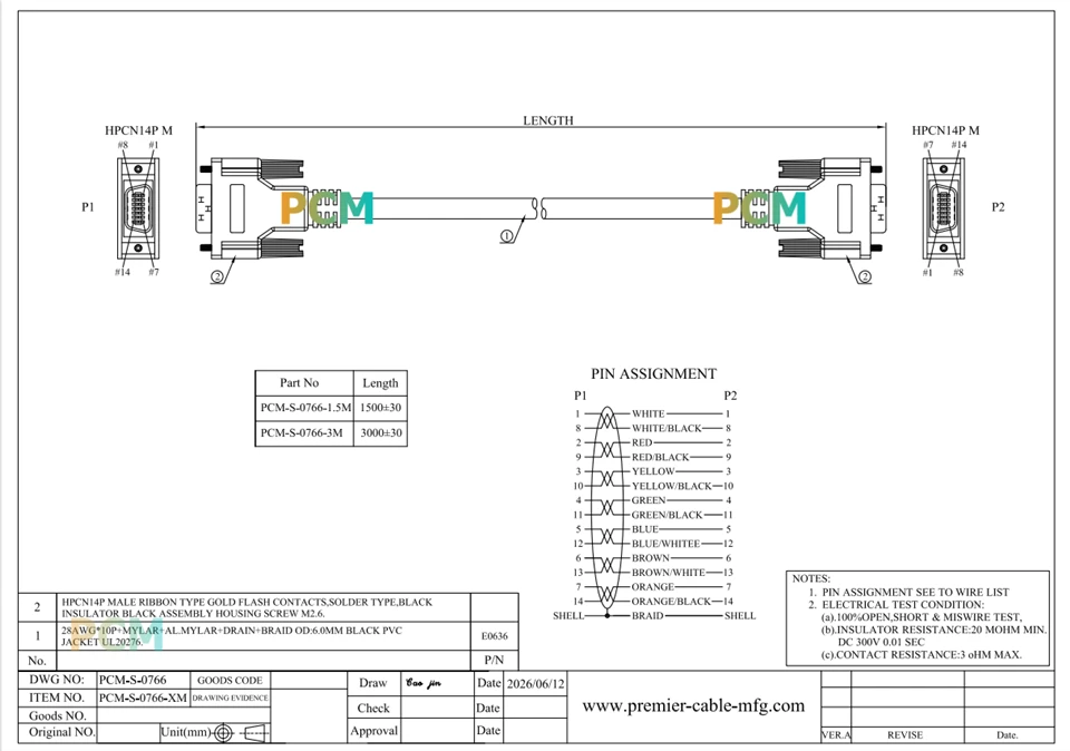 MDR HPCN14 To HPCN14 Cable With Screw Lock