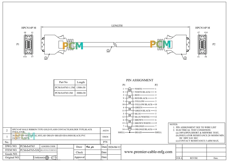 MDR HPCN14 To HPCN14 Cable With Latch Lock