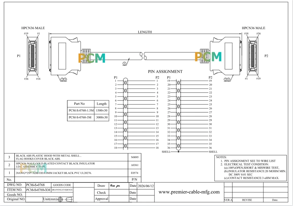 MDR HPCN36 To HPCN36 Cable With Latch Lock