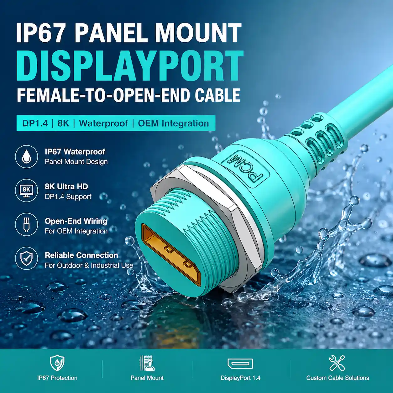 Design Considerations For IP67 Panel Mount DisplayPort Female-to-Open-End Cable Assemblies