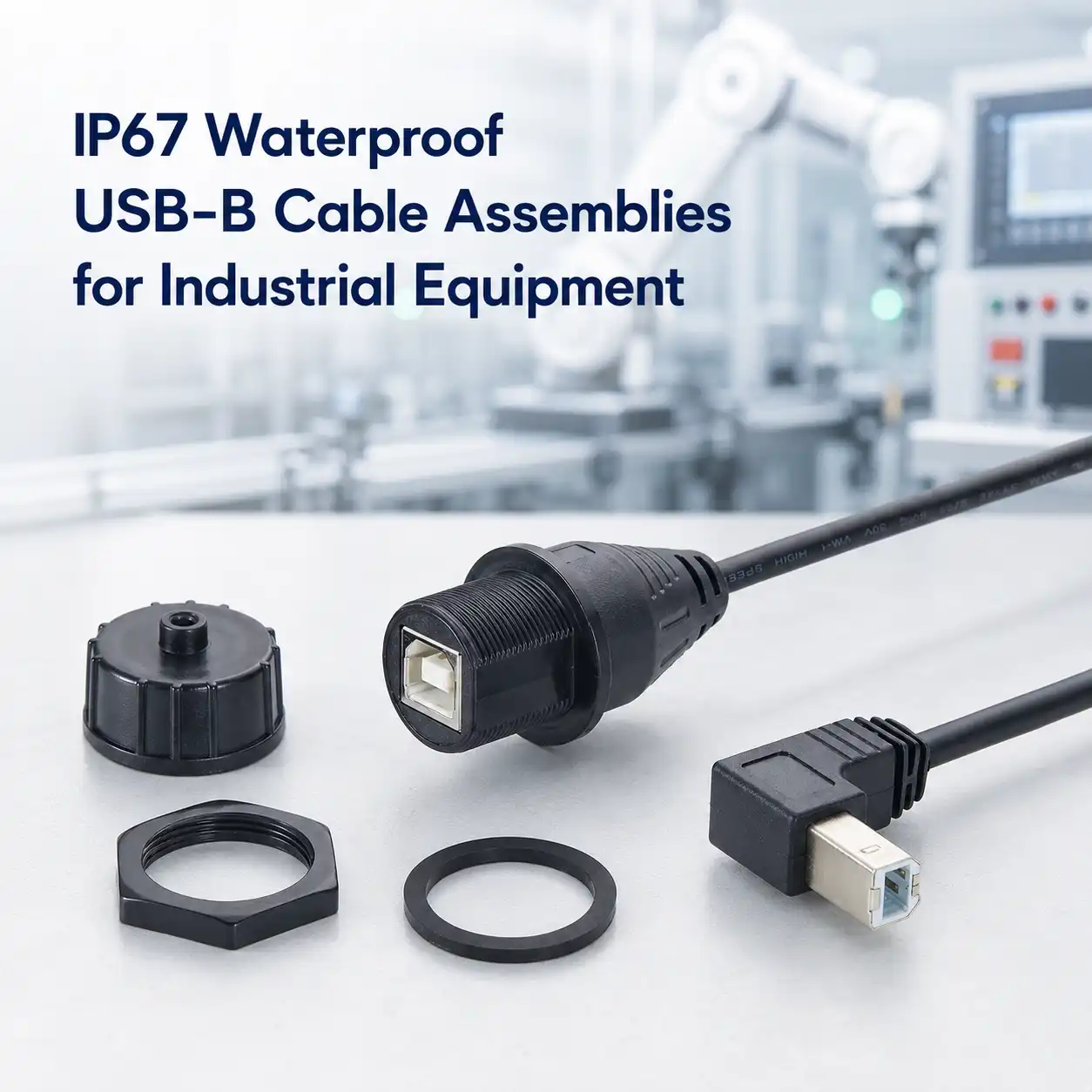IP67 Waterproof USB-B Cable Assemblies For Industrial Equipment