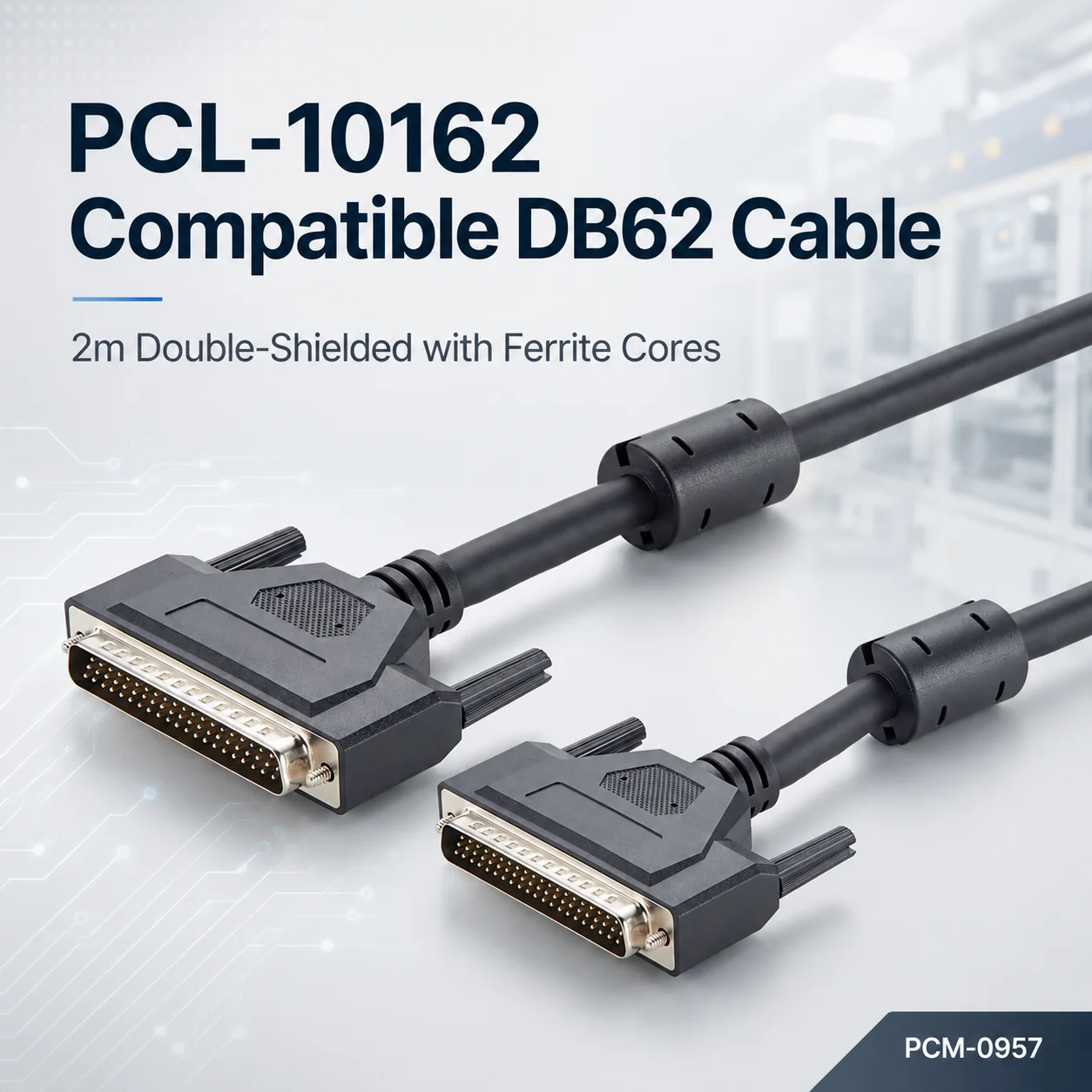 PCL-10162 Compatible DB62 Cable: 2m Double-Shielded With Ferrite Cores