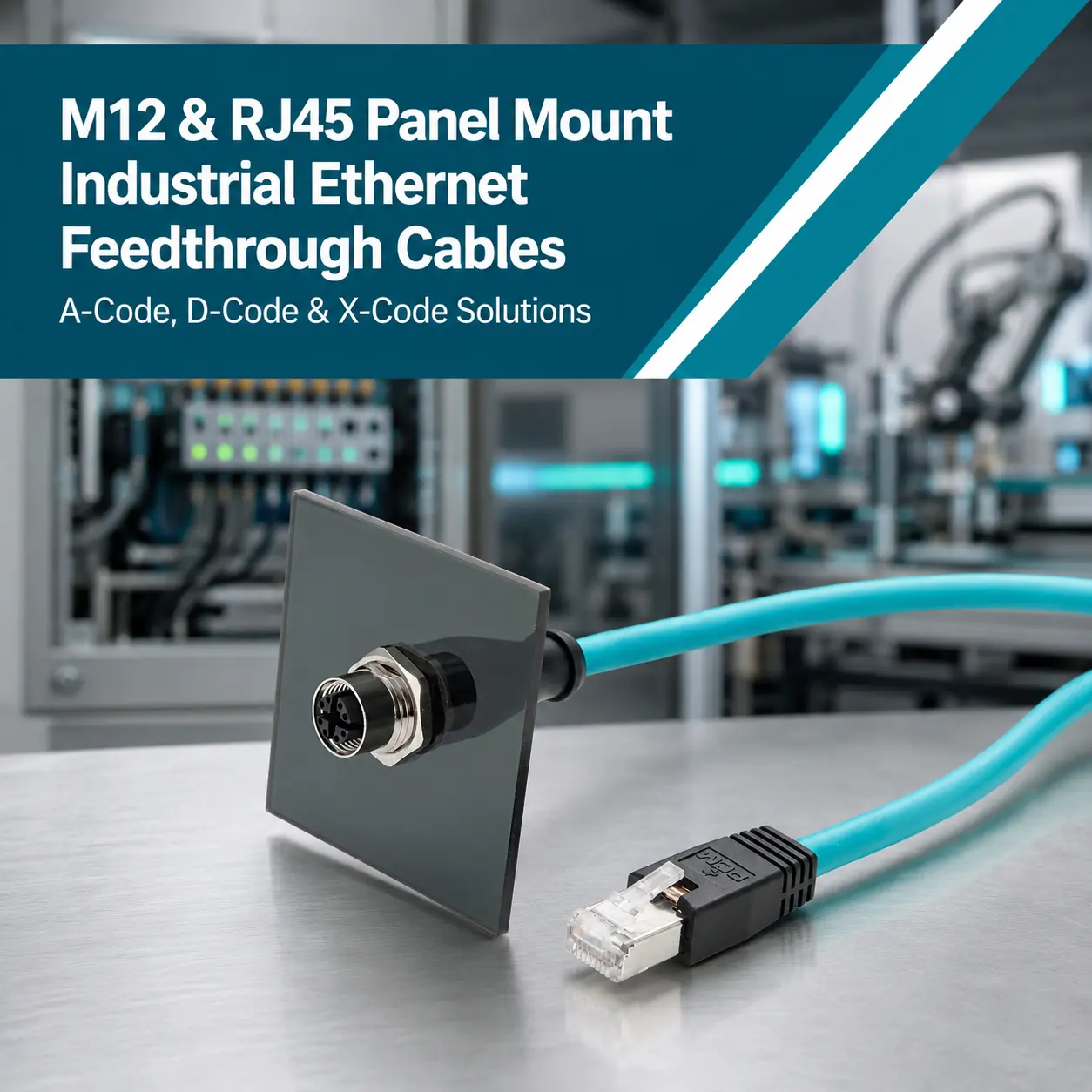 M12 To RJ45 Panel Mount Industrial Ethernet Feedthrough Cables