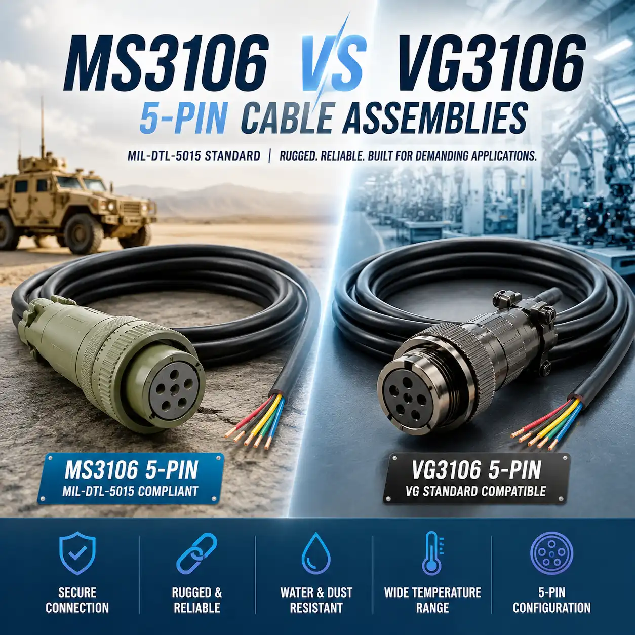 MS3106 Vs VG3106 5-Pin Cable Assemblies: Threaded MIL-DTL-5015 Or Reverse Bayonet VG95234?