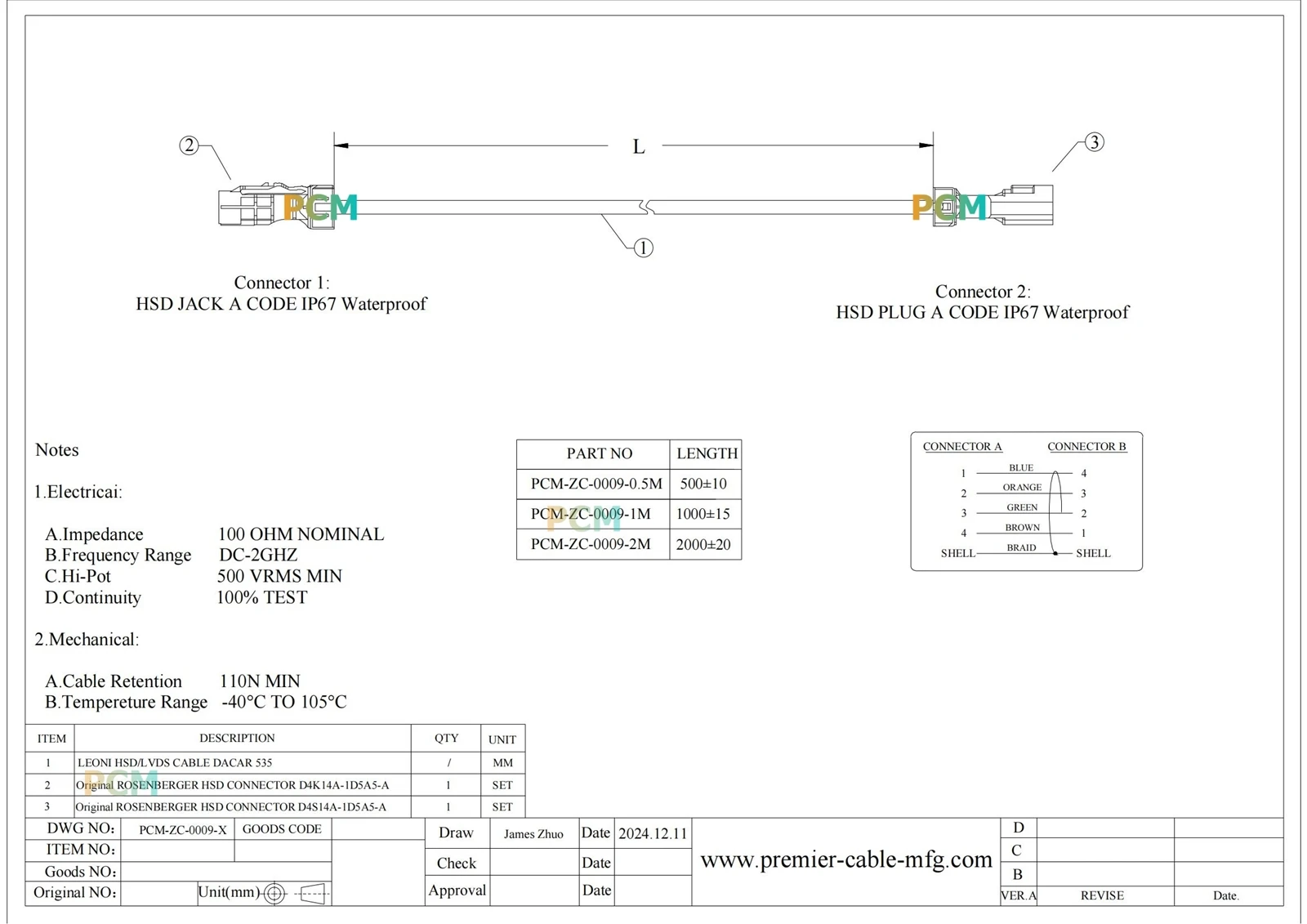 ZCL016-009-X HSD 05M 1M 2M-Model001 ZCL016-009-X HSD 05M 1M 2M-Model001