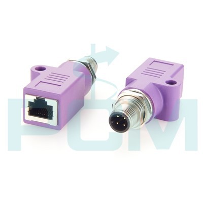 M12 D Code 4 Pin Male To RJ45 Female Straight Connector