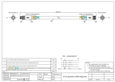 M8 4Pin D Code Feamale To Male Profinet Cable