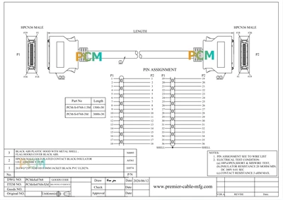 MDR HPCN36 To HPCN36 Cable With Latch Lock