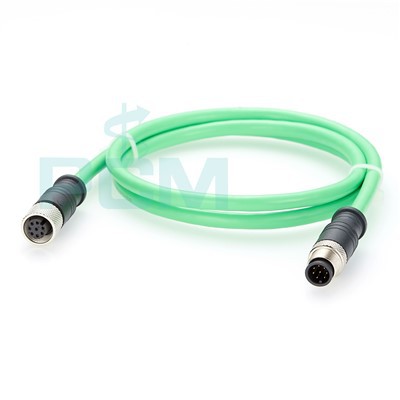 Shielded M12 Cordset Male To Female Straight 8 Pin Ethernet Extension Cable